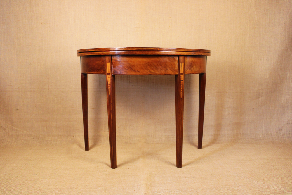Federal Inlaid Mahogany Demilune Card Table c. 1800