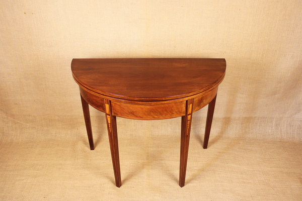 Federal Inlaid Mahogany Demilune Card Table c. 1800