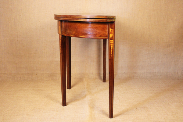 Federal Inlaid Mahogany Demilune Card Table c. 1800
