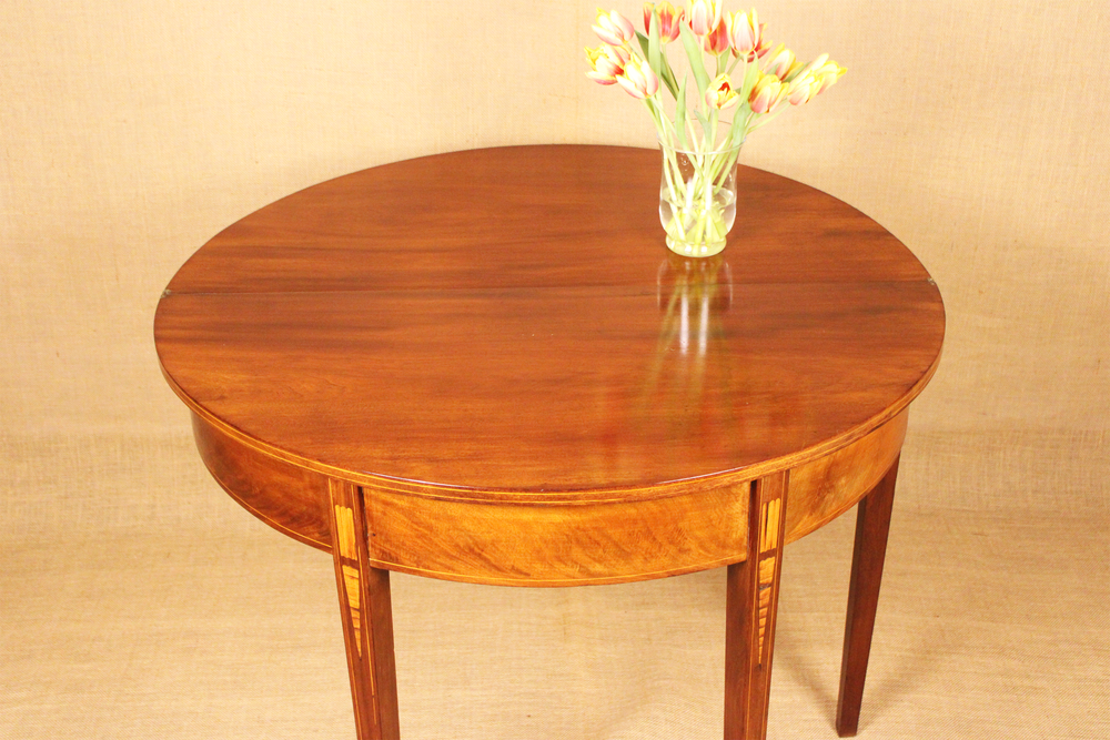Federal Inlaid Mahogany Demilune Card Table c. 1800