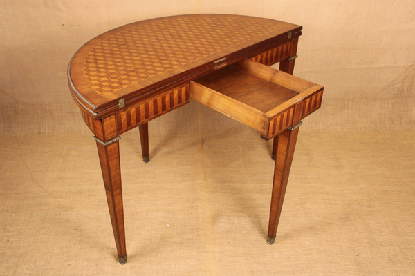 Louis XIV Style Fold-Over Demilune Table with Bronze Mounts