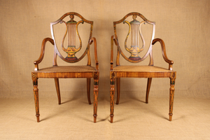 Pair of George III Style Painted Satinwood Armchairs