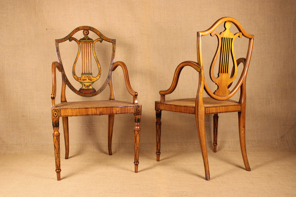 Pair of George III Style Painted Satinwood Armchairs