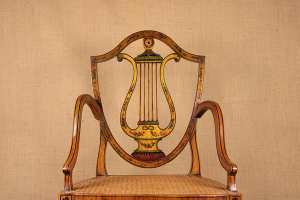 Pair of George III Style Painted Satinwood Armchairs