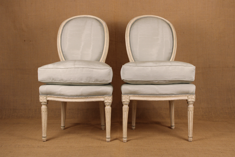 Pair of Painted French Louis XVI Style Side Chairs 19th C.