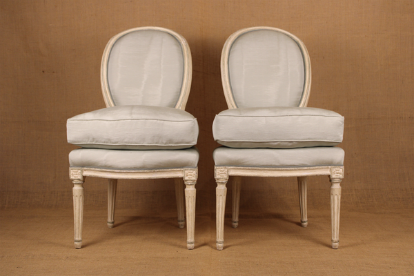 Pair of Painted French Louis XVI Style Side Chairs 19th C.