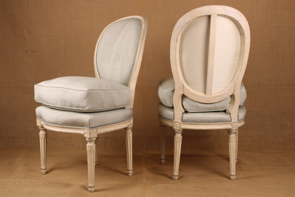 Pair of Painted French Louis XVI Style Side Chairs 19th C.