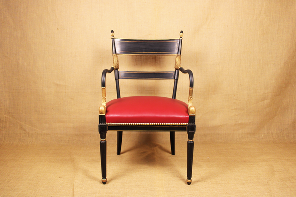 Regency Style Parcel Gilt Black Painted Armchair
