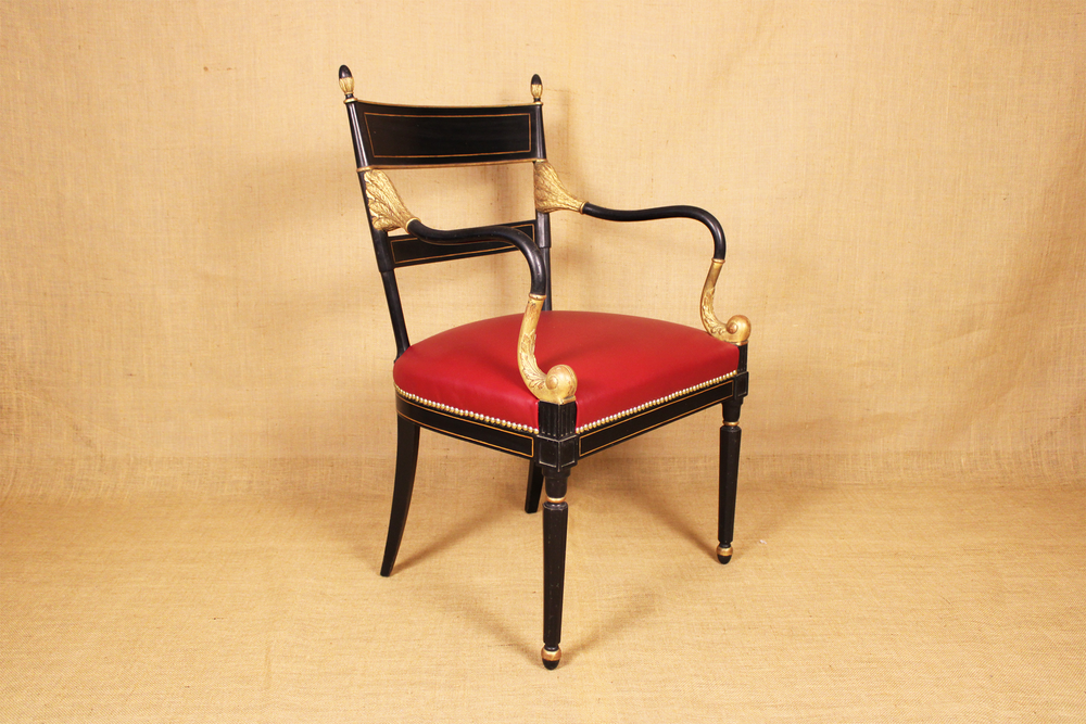 Regency Style Parcel Gilt Black Painted Armchair