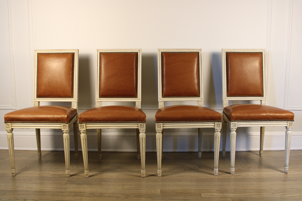 Set of Four French Painted Louis XVI Style Side Chairs c. 1940