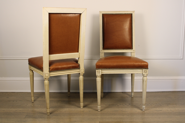 Set of Four French Painted Louis XVI Style Side Chairs c. 1940