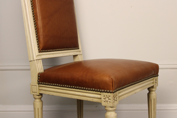 Set of Four French Painted Louis XVI Style Side Chairs c. 1940