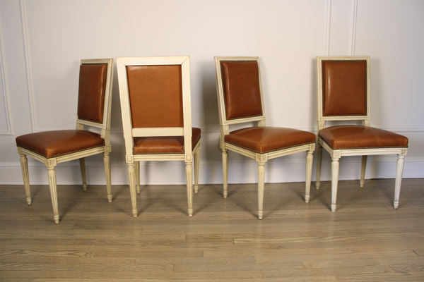 Set of Four French Painted Louis XVI Style Side Chairs c. 1940